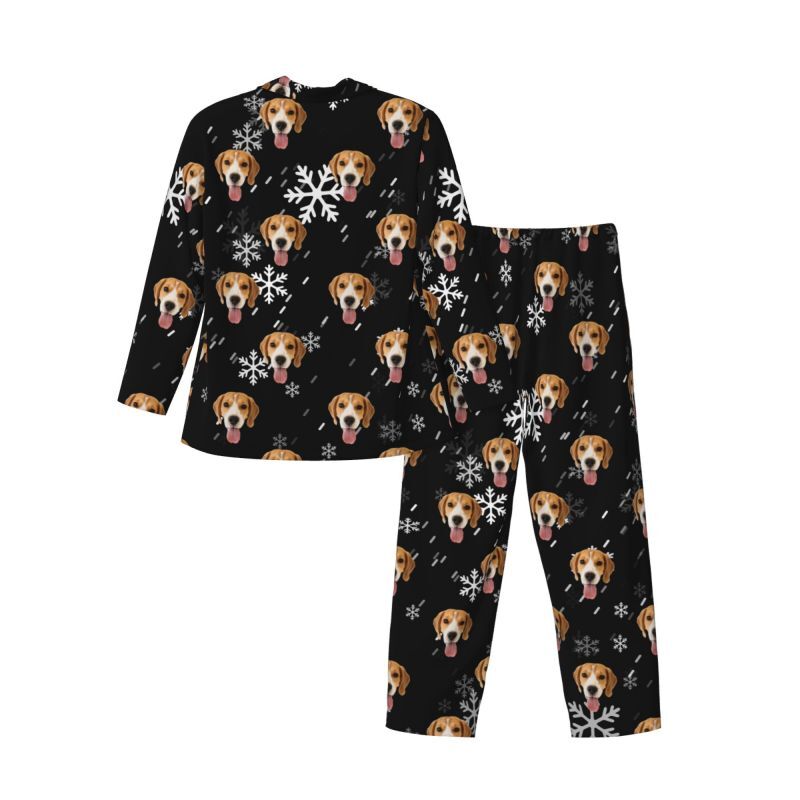 Personalisierte Pyjamas benutzerdefinierte Haustier Foto fallenden Schnee Szene ästhetisches Design Geschenk für Tierliebhaber