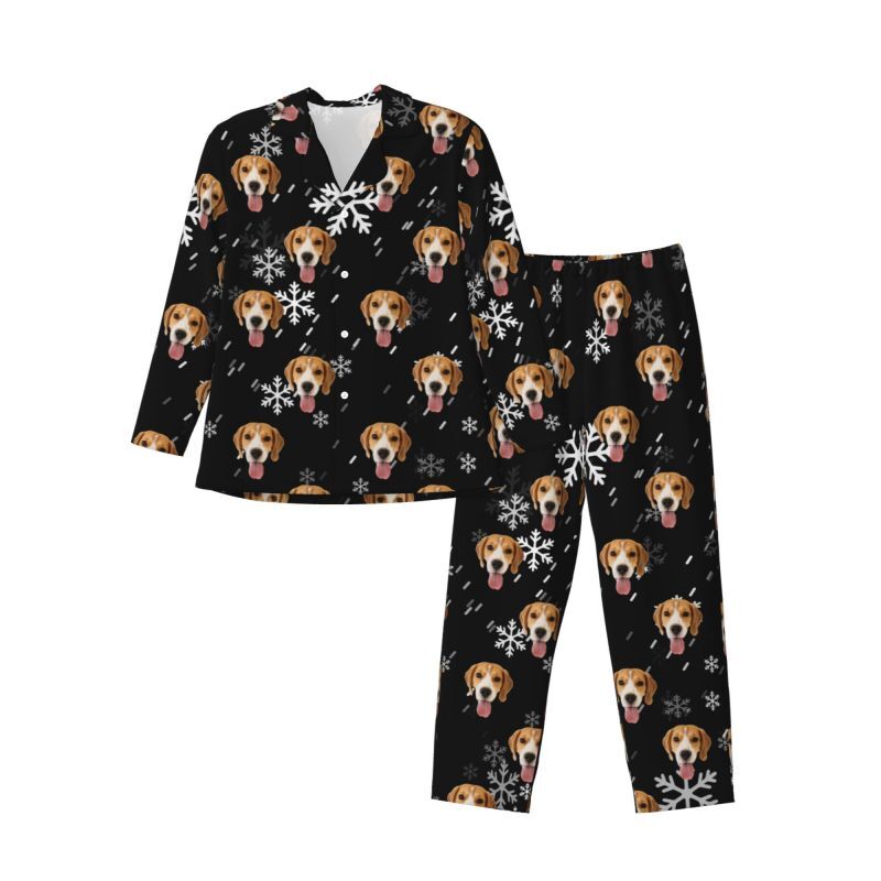 Personalisierte Pyjamas benutzerdefinierte Haustier Foto fallenden Schnee Szene ästhetisches Design Geschenk für Tierliebhaber