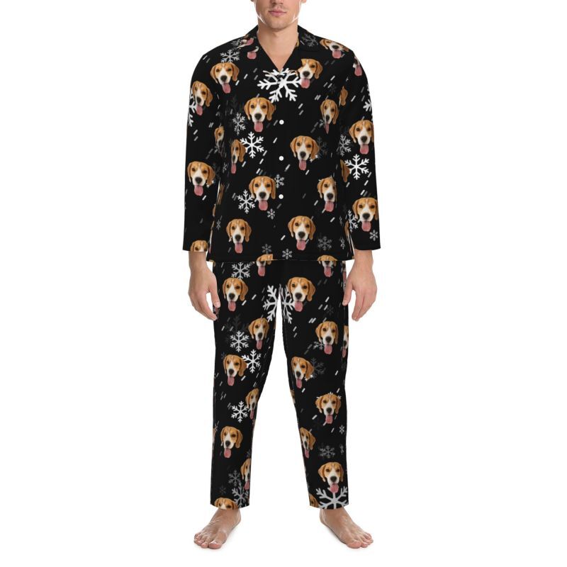 Personalisierte Pyjamas benutzerdefinierte Haustier Foto fallenden Schnee Szene ästhetisches Design Geschenk für Tierliebhaber
