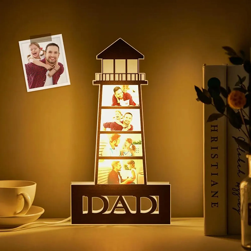 Personalized Picture Night Light Lighthouse Shaped Precious Gift for Mother