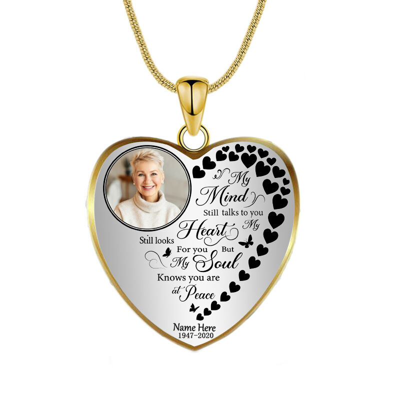 Personalized Picture Heart Necklace with Custom Name "My Soul Knows You Are Peace"
