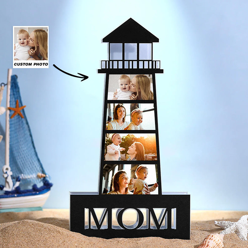Personalized Picture Night Light Lighthouse Shaped Precious Gift for Mother