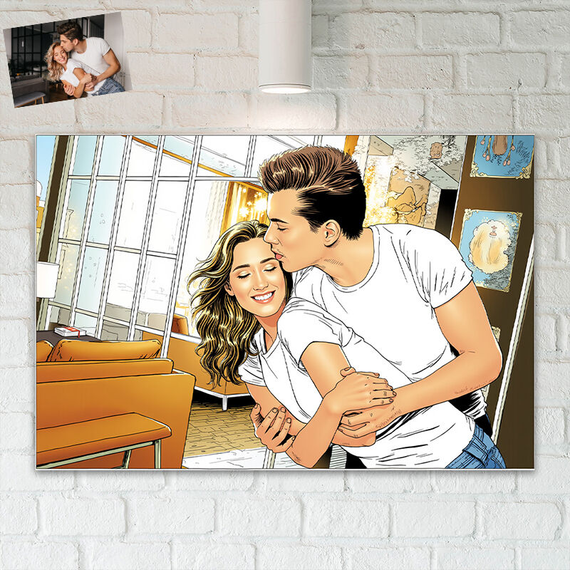 Personalized Comic Style Photo Canvas Wall Art Funny Gift for Your Love