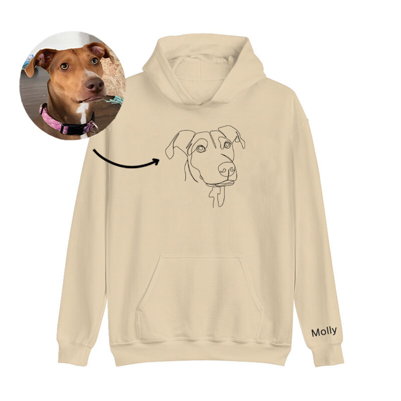 Personalisierter Kapuzenpullover Gesticktes Haustier Kopf Linie Umriss Bild und Name Großes Geschenk für Tierliebhaber