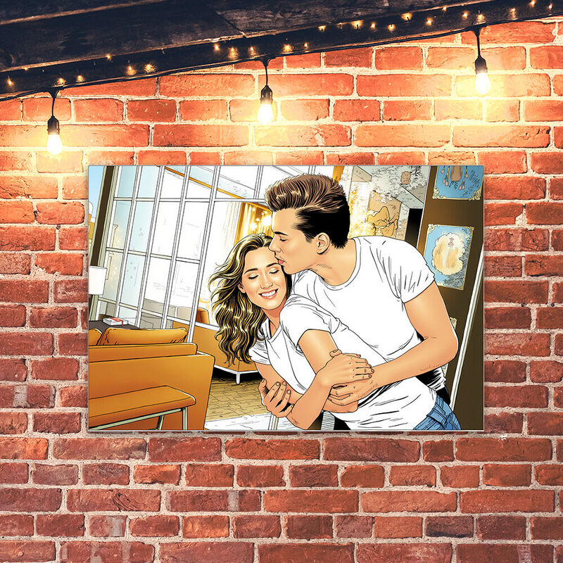 Personalized Comic Style Photo Canvas Wall Art Funny Gift for Your Love