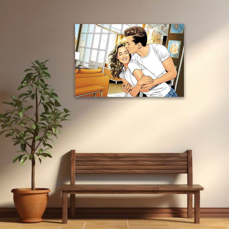 Personalized Comic Style Photo Canvas Wall Art Funny Gift for Your Love