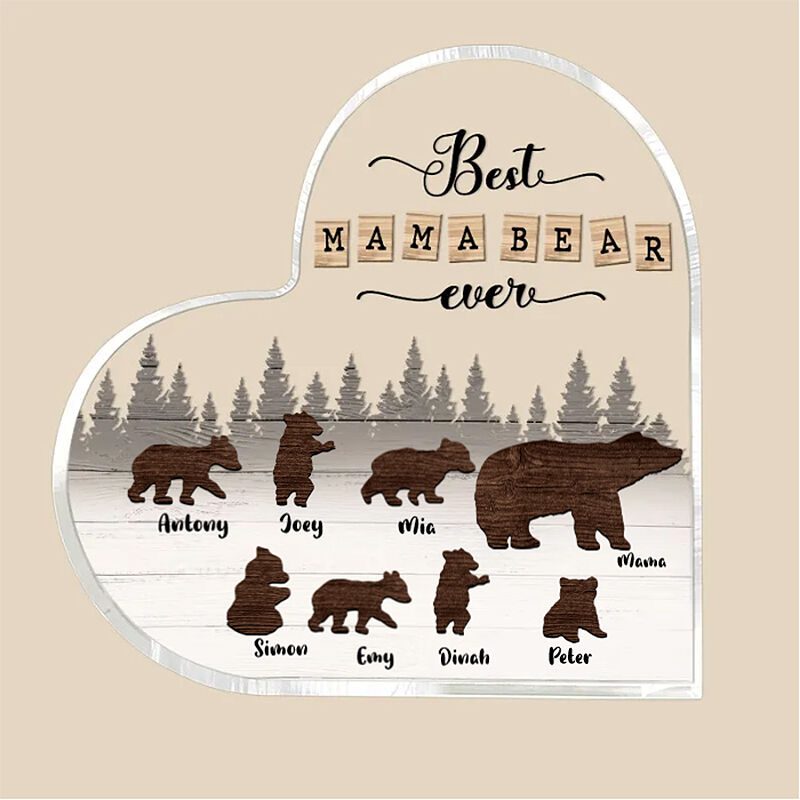 Plaque Acrylique Personnalisée Meilleure Maman Ours de tous les temps avec les noms des bébés Ours personnalisés Cadeau significatif pour Chère Maman