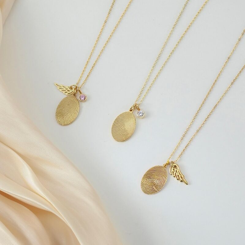 Personalized Fingerprint Necklace With Birthstone Simple Gift For Mother