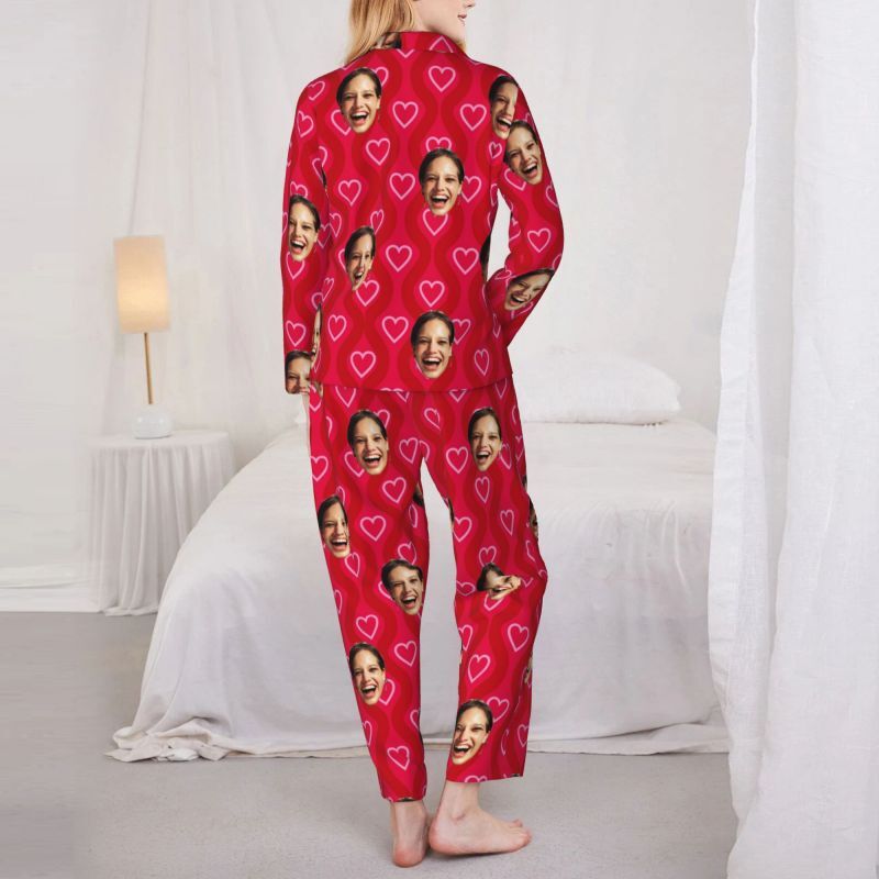 Personalisierter Schlafanzug Custom Photo Red Shining Love Heart Pattern Design Attraktives Geschenk für Sie