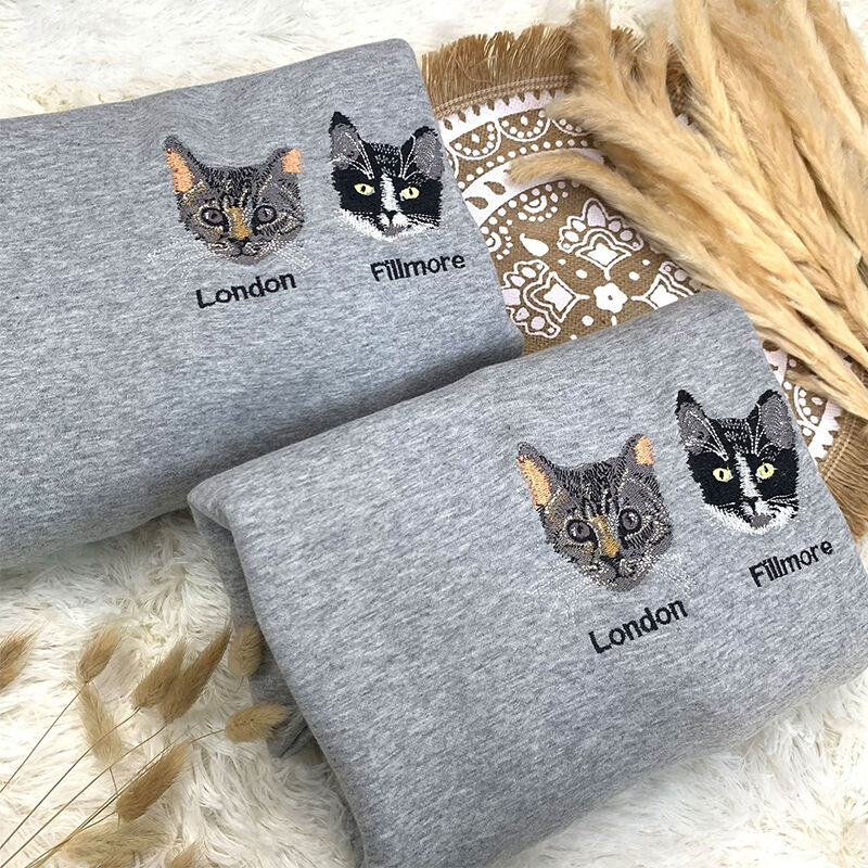 Personalisiertes Sweatshirt bestickt benutzerdefinierte Haustier Kopf Farbe Fotos Design Attraktives Geschenk für Tierliebhaber