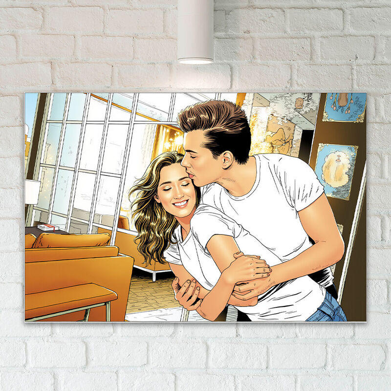Personalized Comic Style Photo Canvas Wall Art Funny Gift for Your Love
