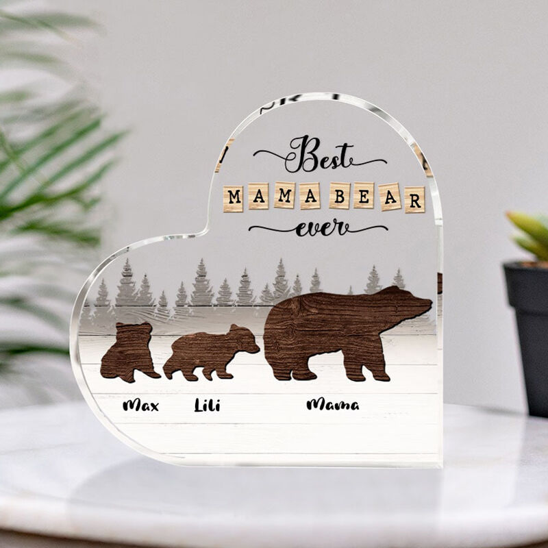 Plaque Acrylique Personnalisée Meilleure Maman Ours de tous les temps avec les noms des bébés Ours personnalisés Cadeau significatif pour Chère Maman