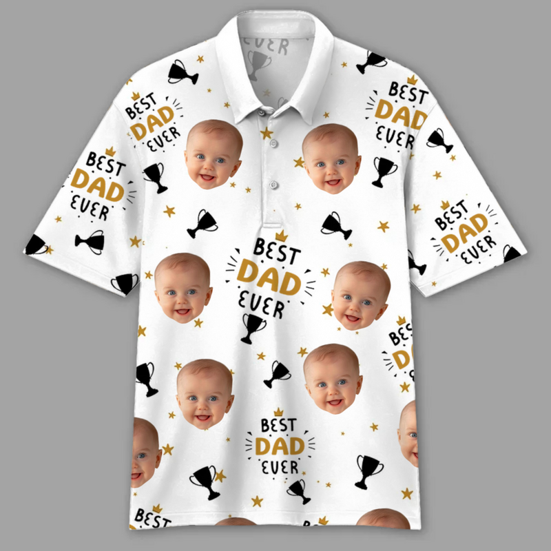 Personalized Photo Polo Shirt with Trophy Pattern Cool Gift for Dad