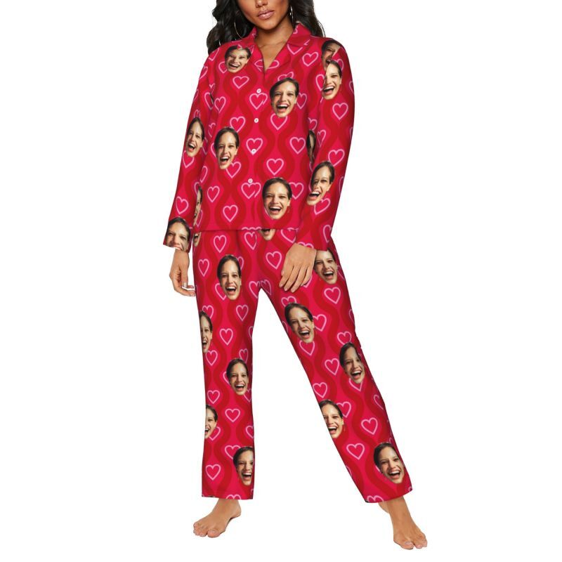 Personalisierter Schlafanzug Custom Photo Red Shining Love Heart Pattern Design Attraktives Geschenk für Sie