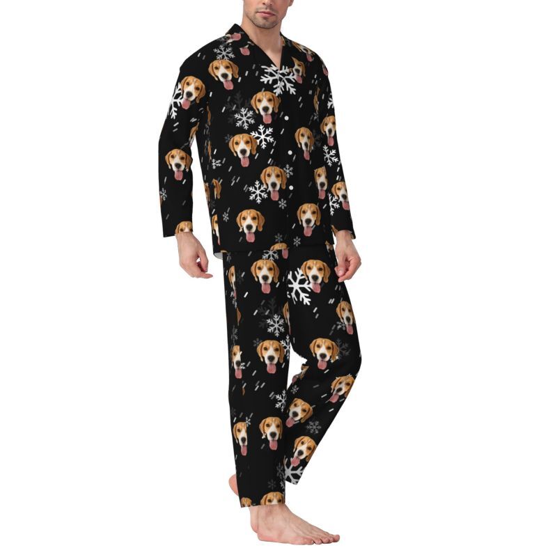 Personalisierte Pyjamas benutzerdefinierte Haustier Foto fallenden Schnee Szene ästhetisches Design Geschenk für Tierliebhaber