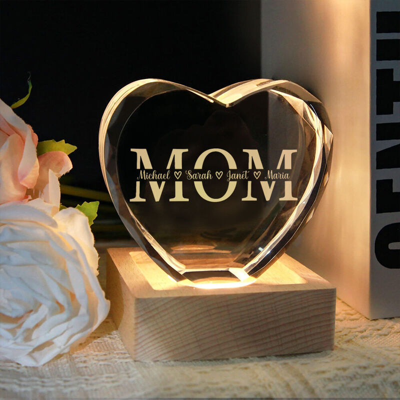 Personalized Engraved Crystal Ornaments with Customized Names for Mother's Day