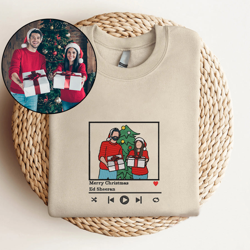 Personalisiertes Sweatshirt Individuell besticktes Paar Farbfoto Musikspieler Design Tolles Geschenk für Liebhaber
