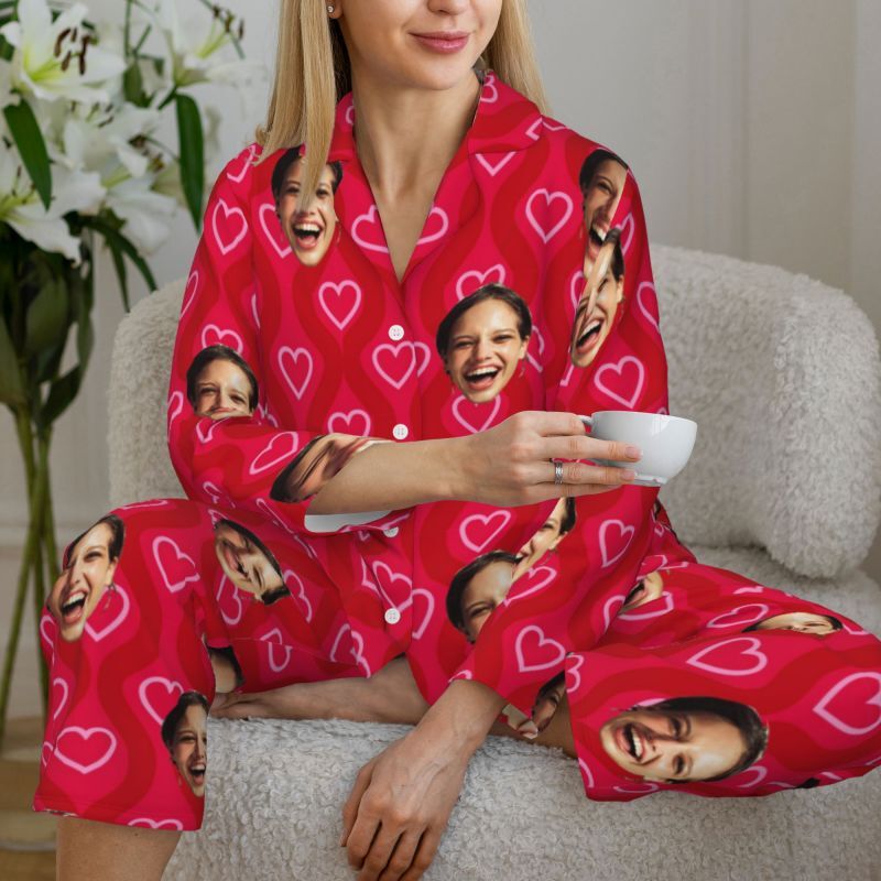 Personalisierter Schlafanzug Custom Photo Red Shining Love Heart Pattern Design Attraktives Geschenk für Sie