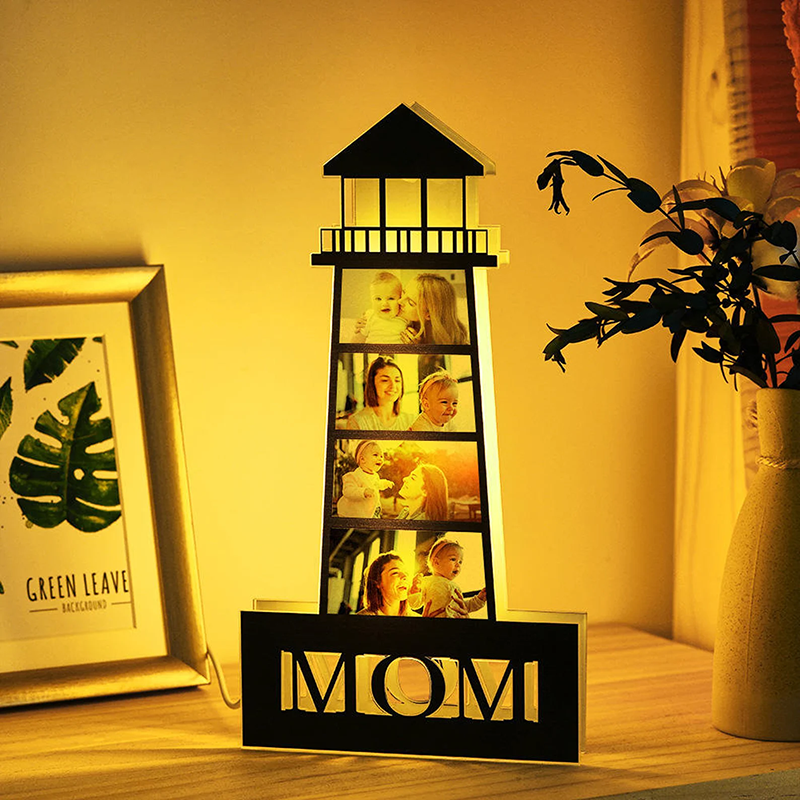 Personalized Picture Night Light Lighthouse Shaped Precious Gift for Mother
