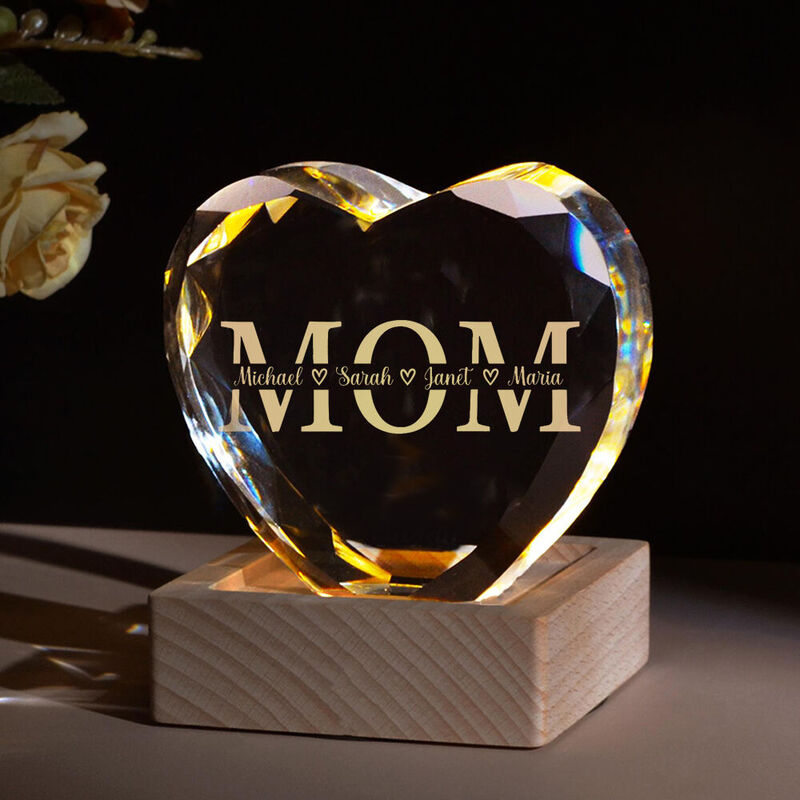 Personalized Engraved Crystal Ornaments with Customized Names for Mother's Day
