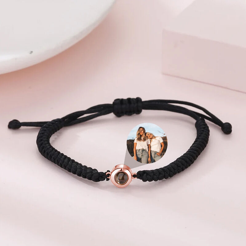 Sterling Silver Personalized Photo Projection Black String Bracelet Thoughtful Gift