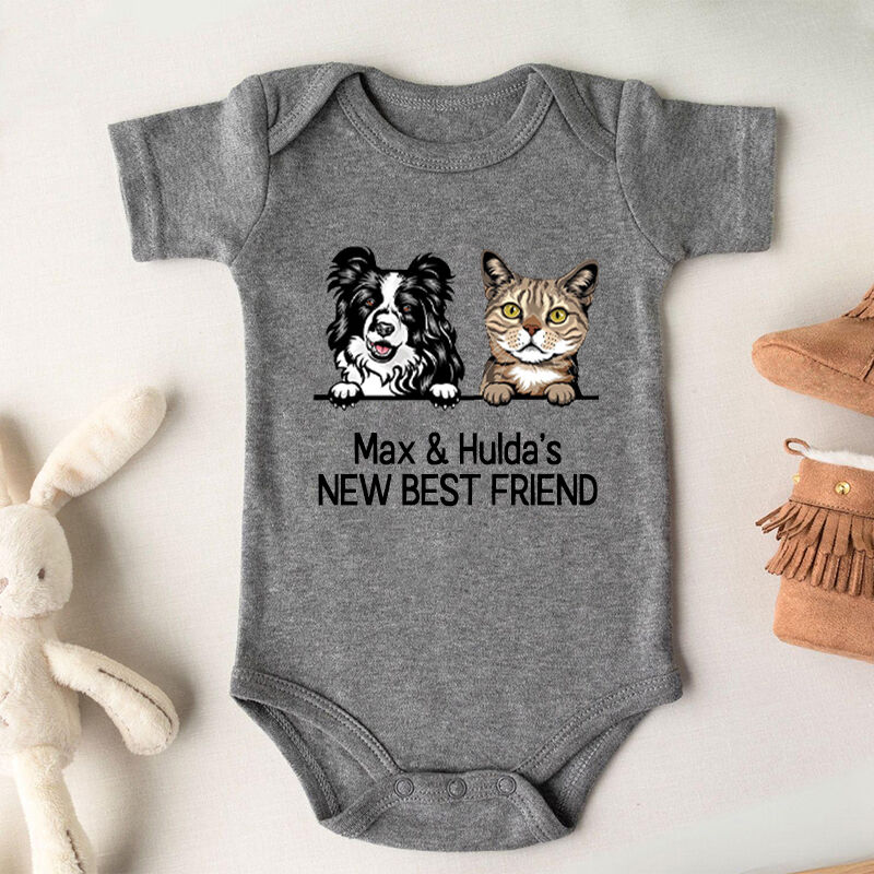Personalized Baby Onesie New Best Friend Optional Pets Attractive Baby Shower Gift for Pet Lovers