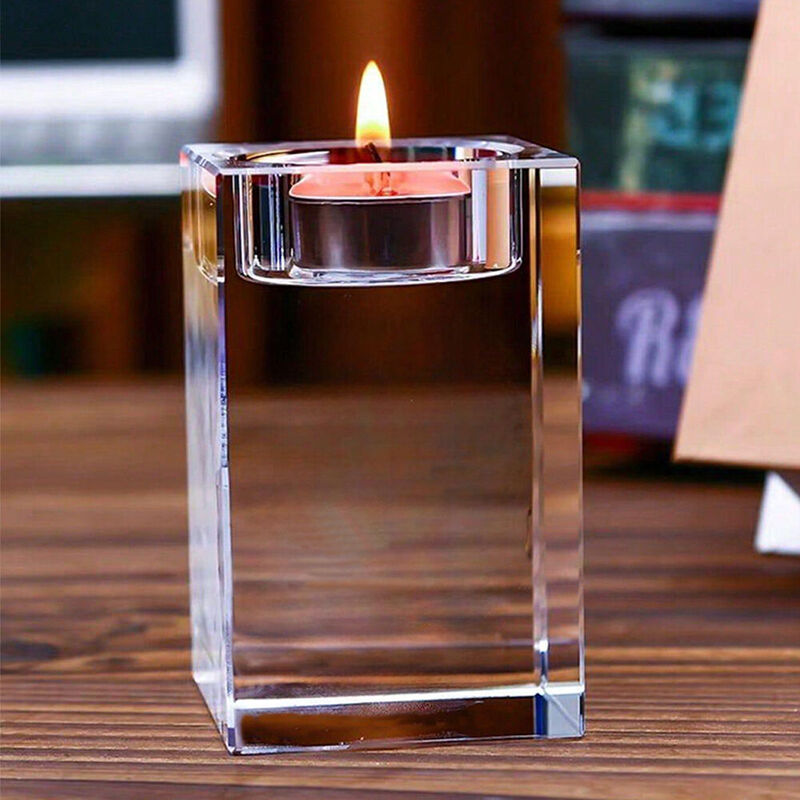 Personalized Crystal Candle Holder with Paw Print Photo Frame Effect Home Deco for Pet Lovers