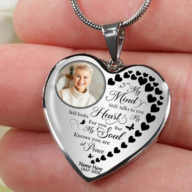 Personalized Picture Heart Necklace with Custom Name "My Soul Knows You Are Peace"
