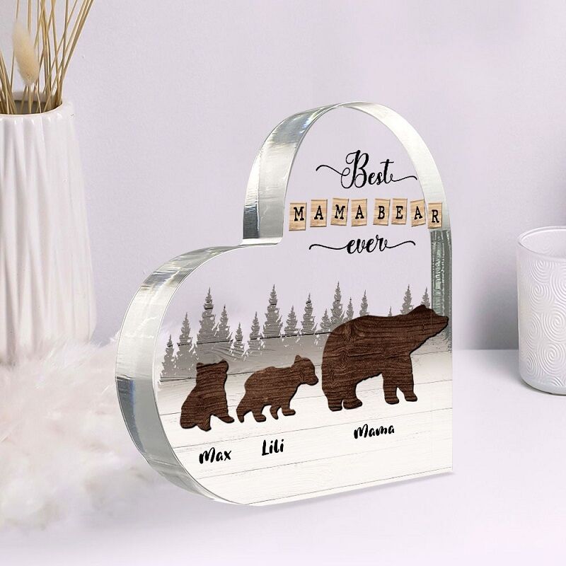 Plaque Acrylique Personnalisée Meilleure Maman Ours de tous les temps avec les noms des bébés Ours personnalisés Cadeau significatif pour Chère Maman