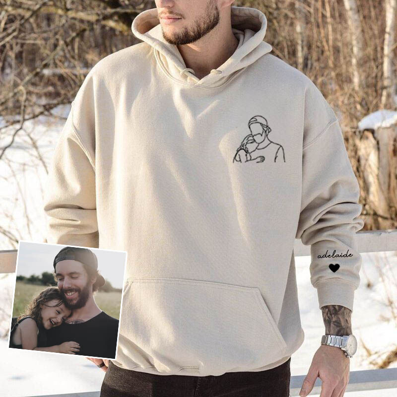 Personalisierte Hoodie Bild Linie Design mit benutzerdefinierten Namen auf dem Ärmel für lieber Papa