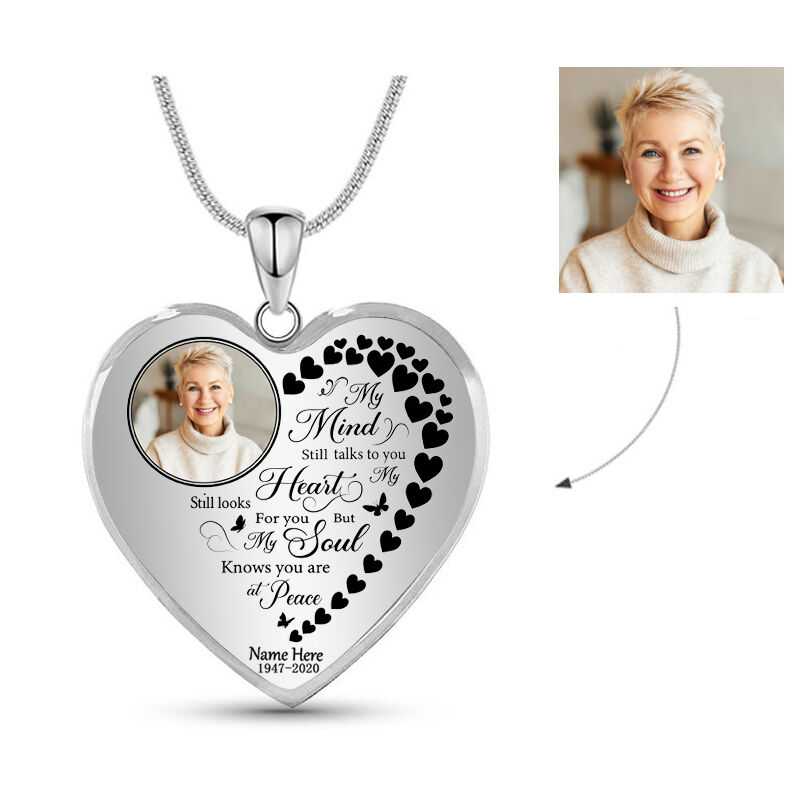 Personalized Picture Heart Necklace with Custom Name "My Soul Knows You Are Peace"