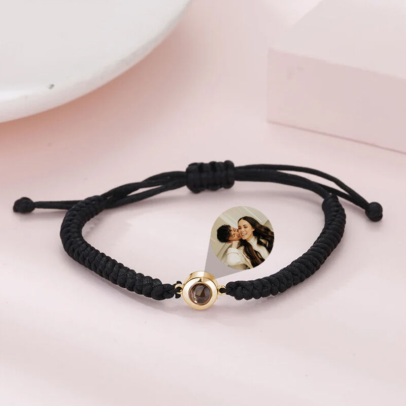 Sterling Silver Personalized Photo Projection Black String Bracelet Thoughtful Gift