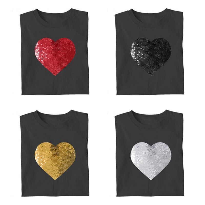 Personalisiertes T-Shirt in Herzform mit Pailletten und individuellem Fotodesign Kreatives Geschenk für Paare