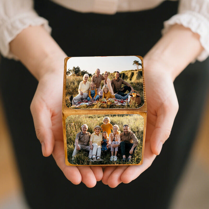 Cube photo en bois personnalisé, cadeau de Noël amusant pour la famille