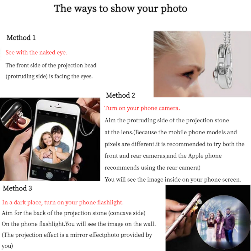 Personalized Circular Picture Projection White Braided Bracelet with Diamonds for Couple