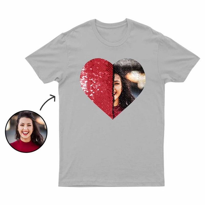 Personalisiertes T-Shirt in Herzform mit Pailletten und individuellem Fotodesign Kreatives Geschenk für Paare
