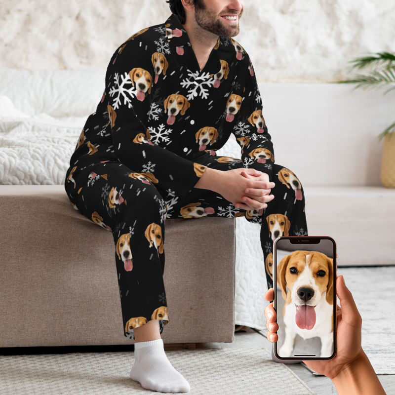 Personalisierte Pyjamas benutzerdefinierte Haustier Foto fallenden Schnee Szene ästhetisches Design Geschenk für Tierliebhaber