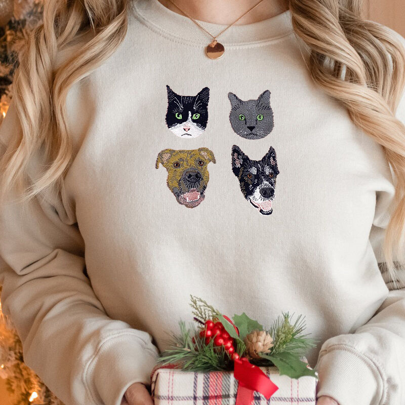 Personalisiertes Sweatshirt bestickt benutzerdefinierte Haustier Kopf Farbe Fotos Design Attraktives Geschenk für Tierliebhaber