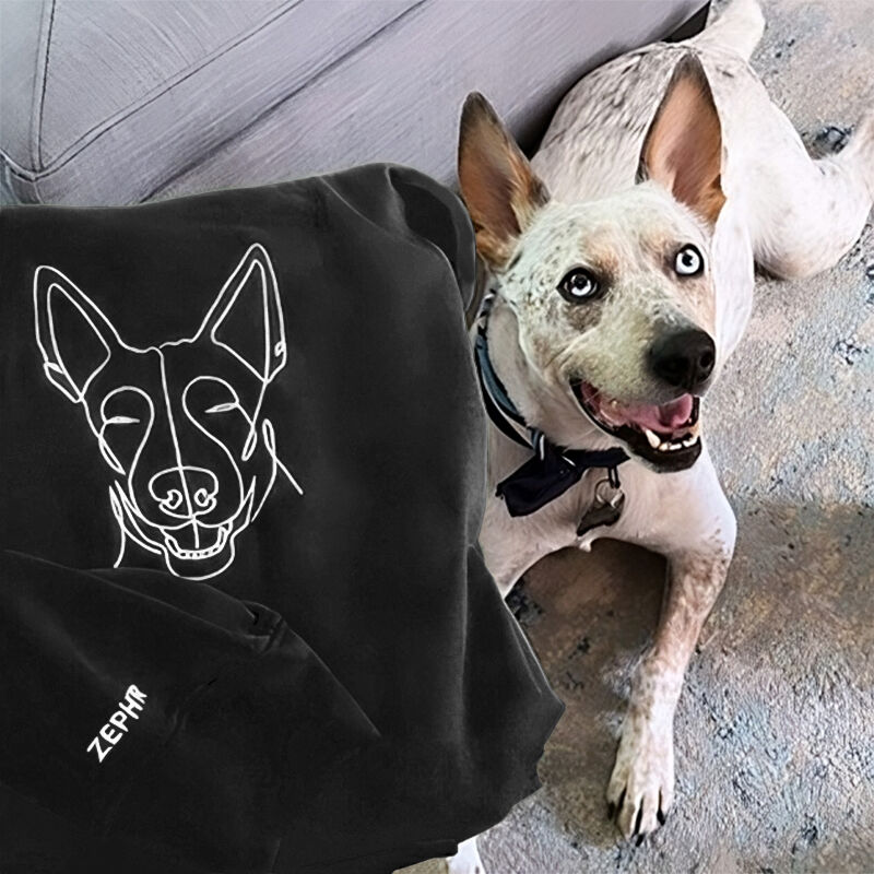 Personalisierter Kapuzenpullover Gesticktes Haustier Kopf Linie Umriss Bild und Name Großes Geschenk für Tierliebhaber