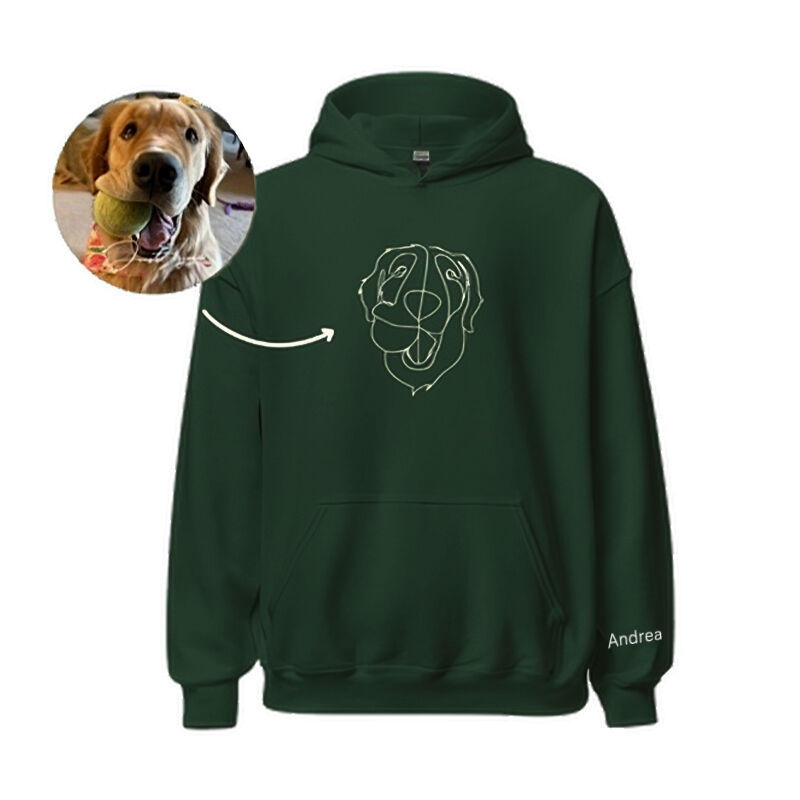 Personalisierter Kapuzenpullover Gesticktes Haustier Kopf Linie Umriss Bild und Name Großes Geschenk für Tierliebhaber
