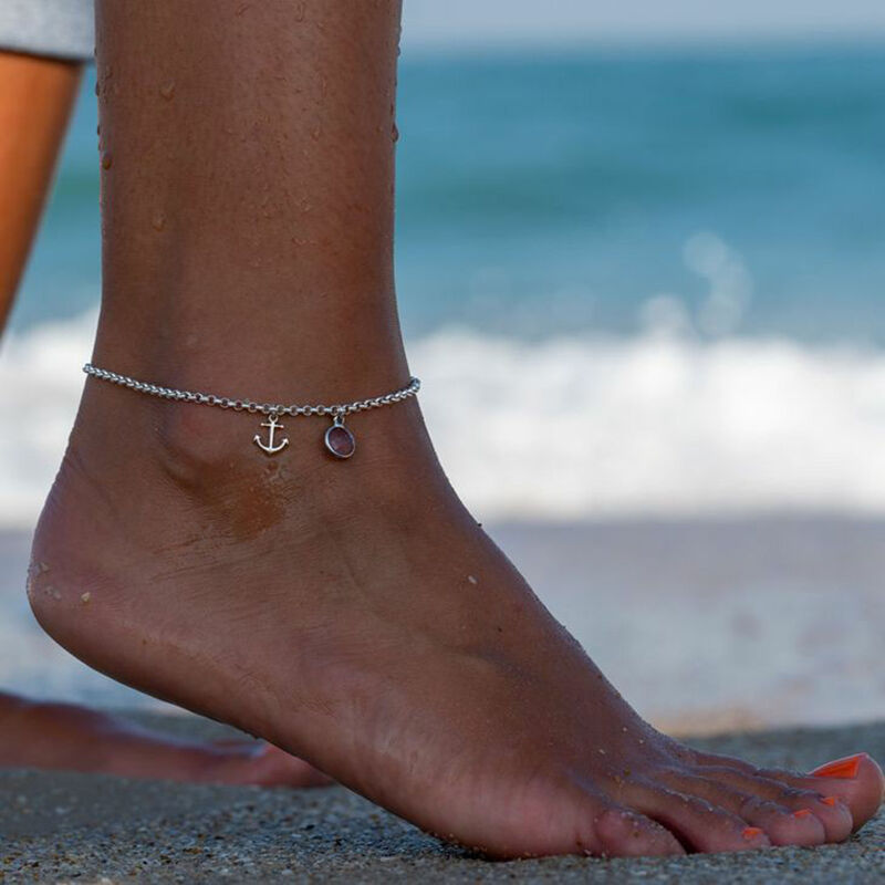 Personalized Birthstone Anklet with Anchor Pattern Creative Gift for Her