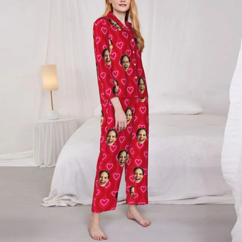 Personalisierter Schlafanzug Custom Photo Red Shining Love Heart Pattern Design Attraktives Geschenk für Sie