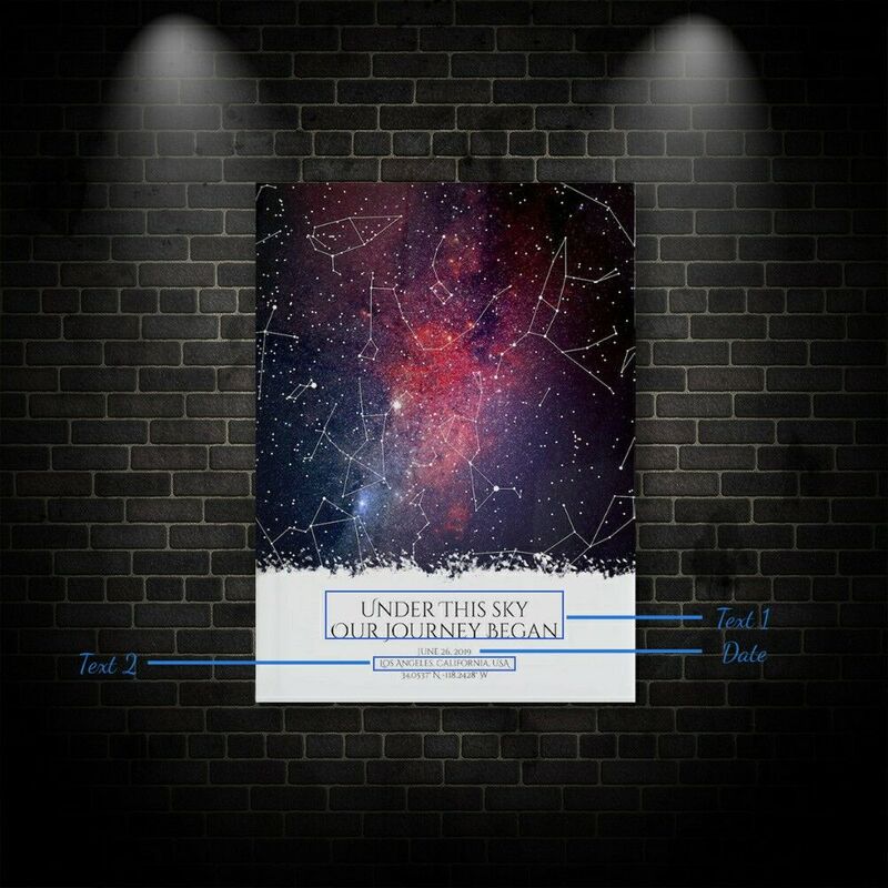 Tableau mural Carte des Etoiles Personnalisée avec Fond de Ciel Etoilé Meilleur Cadeau pour la Famille
