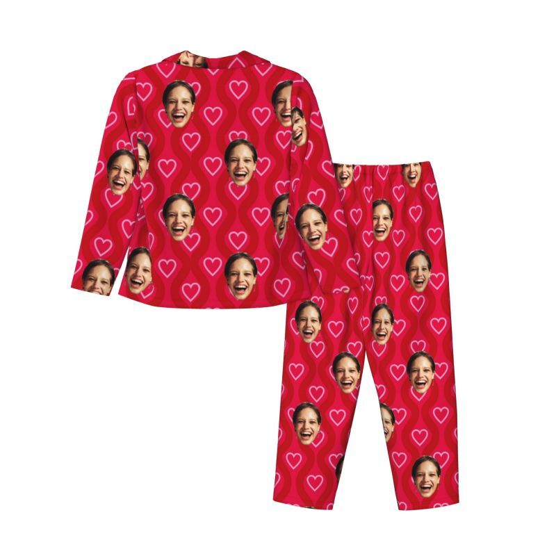 Personalisierter Schlafanzug Custom Photo Red Shining Love Heart Pattern Design Attraktives Geschenk für Sie
