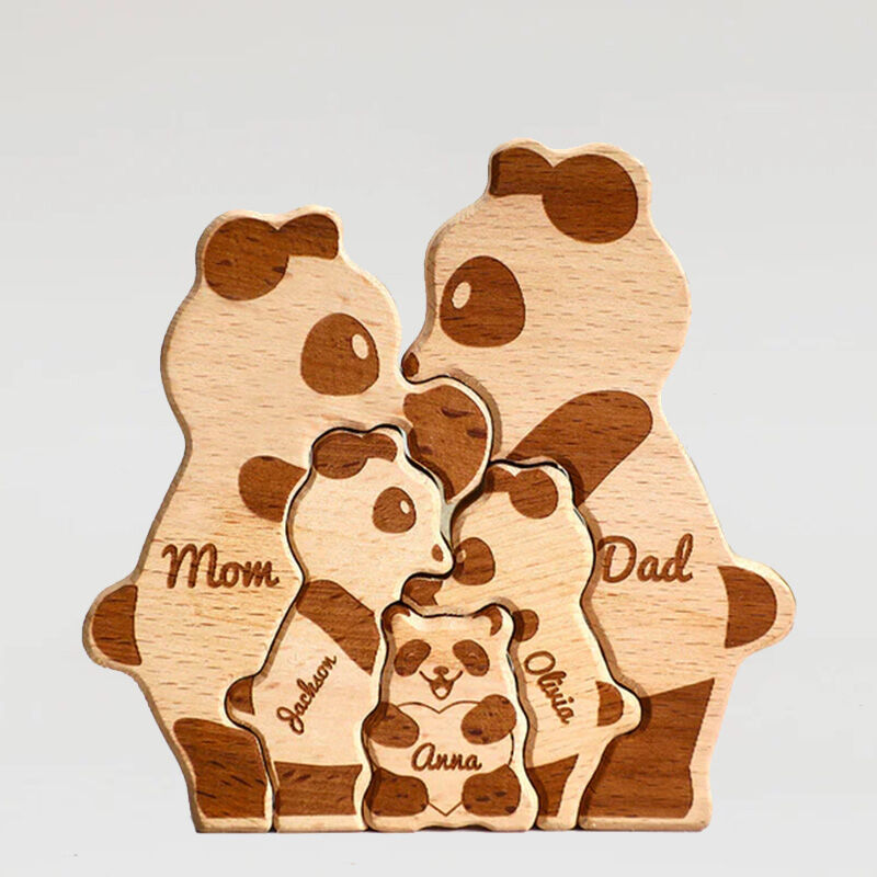 Puzzle familial personnalisé Panda Cadeau chaleureux pour la famille