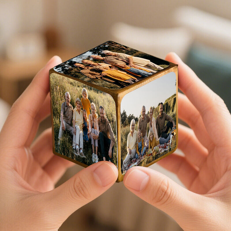 Cube photo en bois personnalisé, cadeau de Noël amusant pour la famille
