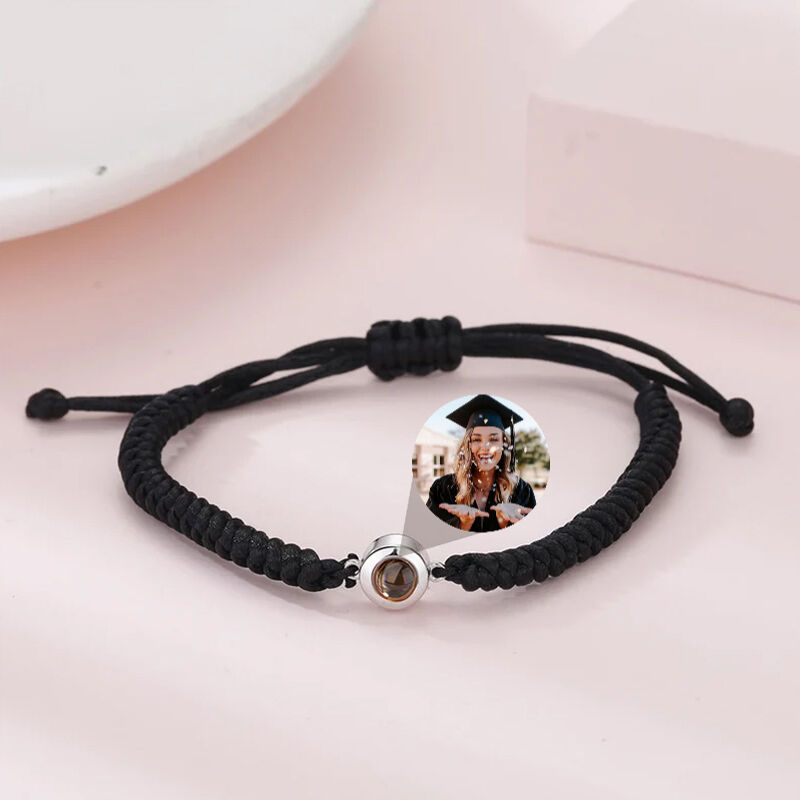 Sterling Silver Personalized Photo Projection Black String Bracelet Thoughtful Gift