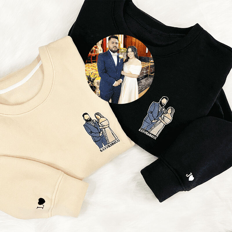 Personalisiertes Sweatshirt Individuell besticktes Paar Farbfoto und römische Zahl Datum Großes Geschenk für Liebhaber