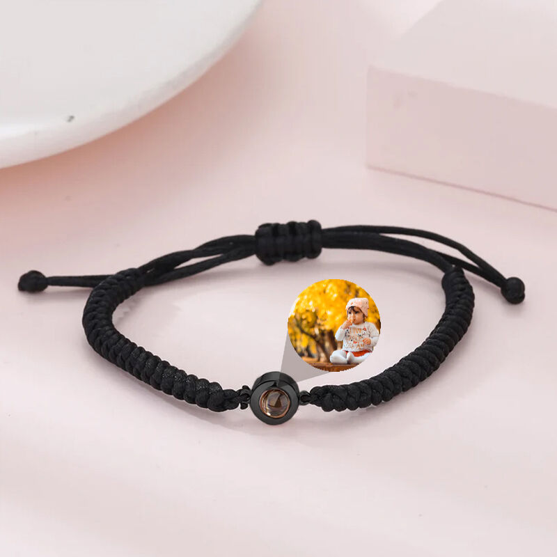Sterling Silver Personalized Photo Projection Black String Bracelet Thoughtful Gift