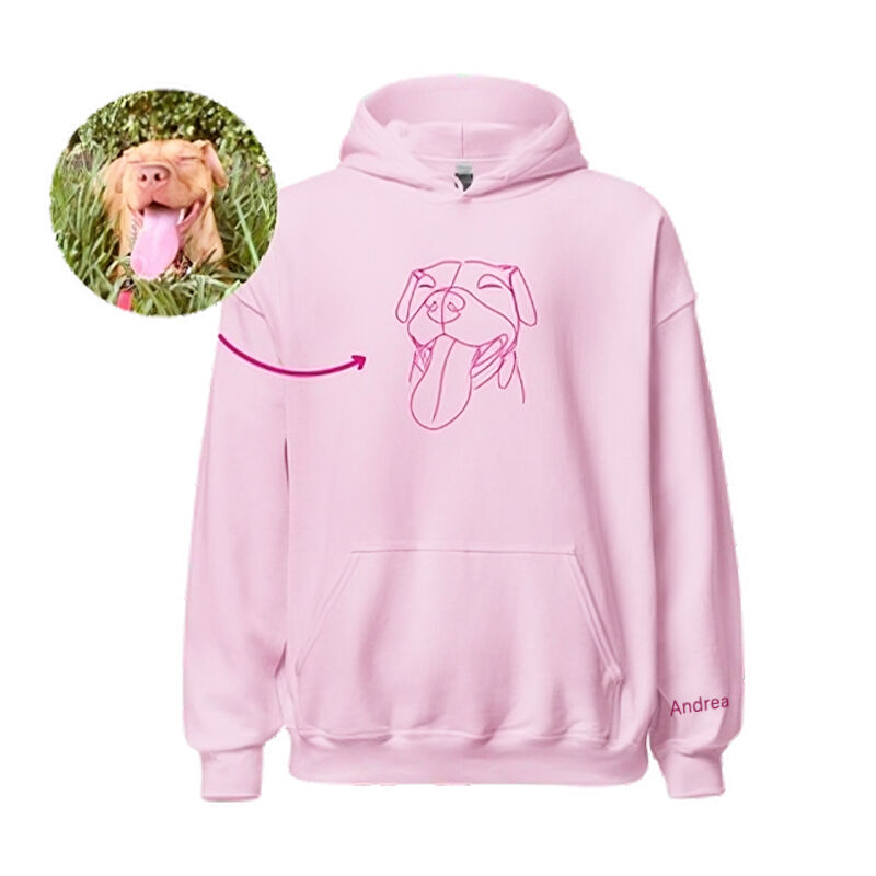 Personalisierter Kapuzenpullover Gesticktes Haustier Kopf Linie Umriss Bild und Name Großes Geschenk für Tierliebhaber